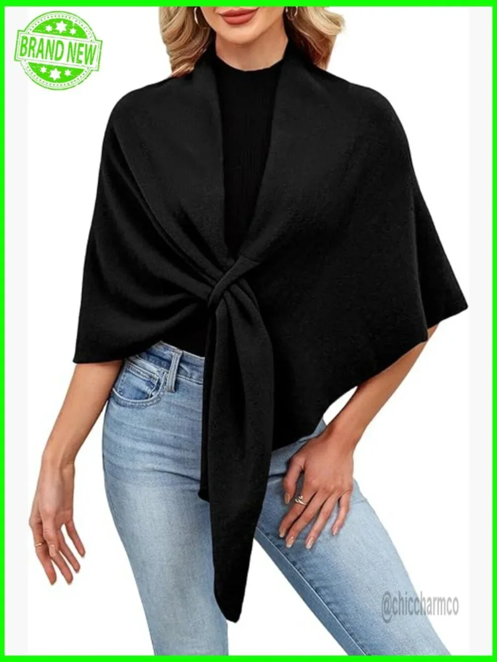 Soft Knit Poncho Shawl Wrap Open Front All Seasons Loose Fit